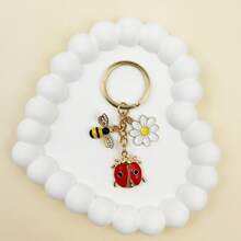 1 件迷人瓢虫和雏菊钥匙扣 - 金色合金，带水钻蜜蜂可爱卡通昆虫吊坠包饰 - 情人节感恩节母亲节哥特式的理想礼物