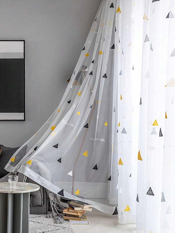 1pc White Sheer Voile Lace Curtain Panel For Window, Balcony, Semi-Transparent