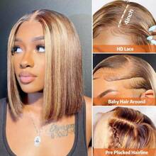 200% Density Glueless Wigs Human Hair Pre-Plucked Ombre Highlight Short Bob Wig Human Hair For Women 4*4 5*5 13x4 13x6 Straight Lace Front Wigs Human Hair Ready To Wear For Woman