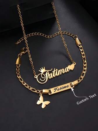Set di gioielli in acciaio inossidabile personalizzato con farfalla, collana e bracciale con nome personalizzato, gioielli con iniziale in alfabeto placcato oro per membri della famiglia, regalo perfetto per Natale per lei, fidanzata, mamma, famiglia, amici, figlia, nonni per anniversari, compleanni, uso quotidiano, ballo, festa della mamma, San Valentino, laurea, matrimonio, Natale