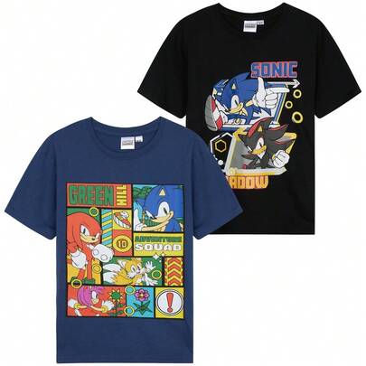 SONIC THE HEDGEHOG Tops 2 Pack Short Sleeve T Shirts Crew Neck Knuckles Shadow Casual Tee Multipack Soft Comfy Breathable Gamer Gift