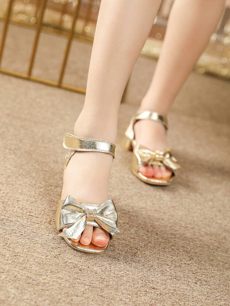 Sandalias de color dorado para niñas, zapatos de verano para niños, sandalias de tacón alto para adolescentes - Dorado - Añade 4