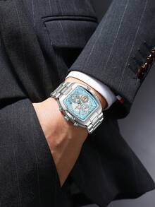 REWARD Men's Quartz Watch Business Fashion Style Timing Calendar Luminous Hands Multi-Functional Men Wristwatch High Quality Gift Classic Design Stainless Steel Watch Band - 藍色 - 查看 3