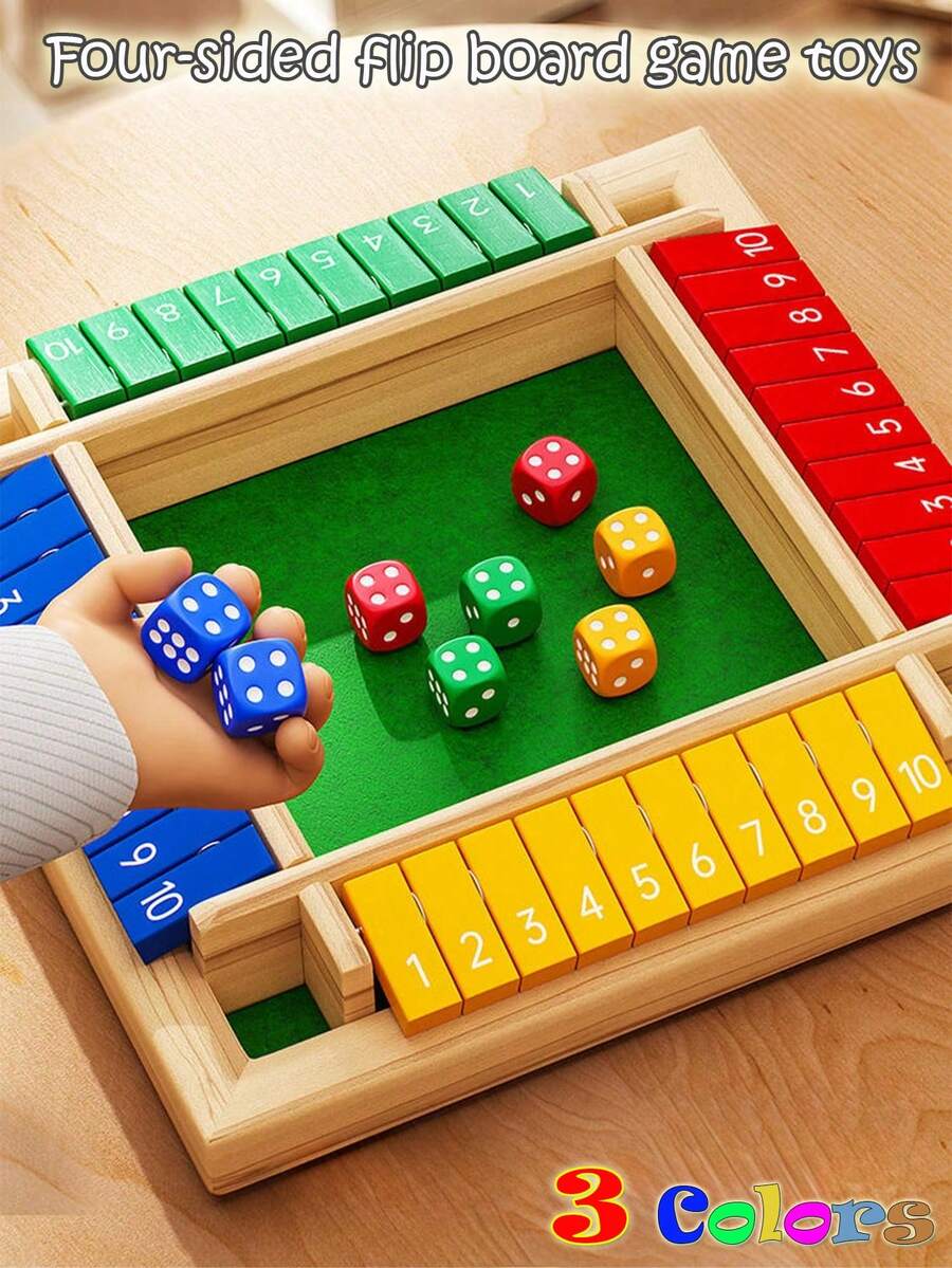 1PC Wooden Classic Four-Sided Numbered Board Game, 4-Sided Number Flipping Board Game For Party And Tabletop Entertainment,Great For Party, Bar And Family Gathering