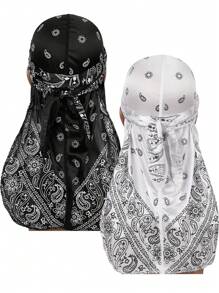 Men's Silk Durag Print Wave Cap, Fashion Headwrap, Comfortable & Breathable For Running, Cycling, Hiking, Camping, Casual Pirate Hat Pirate Hat Pirate Costume