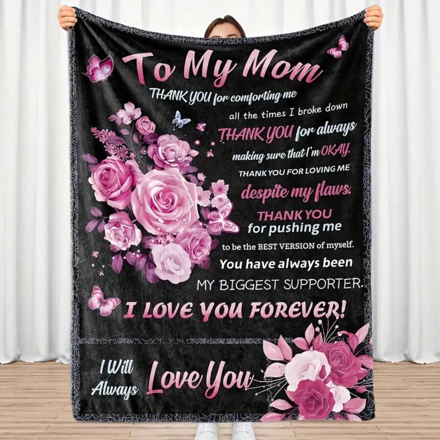 Give A Blanket As A Gift To The Most Beautiful And Charming Mother,Super Soft Flannel Printed  Blanket,As Birthday Gifts, Family, Wedding, Souvenir Blankets, Polyester Blankets Suitable For All Seasons, Washable, Machine Washable, Lightweight, Breathable, Comfortable, Warm, Unique, 280gsm For Him, Her Personalized Ideal Gifts For Her,  Family, Perfect Nap, Camping, Travel, Home, Daily Life, Office Decoration, Birthday, Anniversary, Valentine's Day, Thanksgiving, Christmas, Halloween, Mother's Day,  Wedding, New Year Gifts ,Sofa,Bed,Car,Bedroom,Living Room,Office,  Outdoor Camping, Beach,Wall Decoration - 多色 - 查看 1