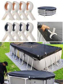 8pcs-Pool Cover Jig Kit, Pool Cover Holder Square Prevents Leaves And Dust From Entering The Pool, Pool Cleaning Accessory, Easy To Use (8 Jigs)