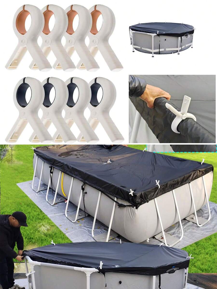 8pcs-Pool Cover Jig Kit, Pool Cover Holder Square Prevents Leaves And Dust From Entering The Pool, Pool Cleaning Accessory, Easy To Use (8 Jigs)