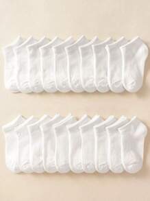 10 pares/set de calcetines blancos para niños, transpirables, cómodos, versátiles y adecuados para la escuela, incluyendo calcetines tobilleros