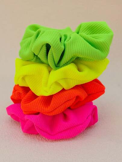 1 قطعة اكسسوار شعر سكرونشي ذو لون أحادي مخطط فلورسنت، ربطات شعر سكرونشي، ربطات شعر عادية