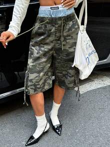 Women's Camouflage Drawstring Waist Cropped Jeans - Women's Summer Clothing - Army Green - View 10