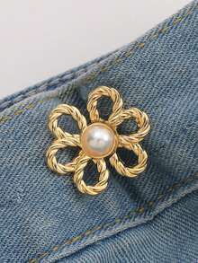 1pc Adjustable Waist Pants Flower Shape Brooch Pin, Suitable For Jeans, Pants, Detachable Button Clip - Multicolor - View 6