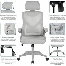 Ergonomic Computer Desk Chair, High Back Home Office Chair With Flip-Up Armrest And Lumbar Support For Home Study Or Manager Work Black - Grey - View 9