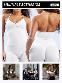 Yefecy New Impact Sports Yoga Vest Women's Fitness Yoga Top Gym Clothes Workout Backless Scrunch Built-In Bra With Cups Tops,Adjustable Straps - White - View 6