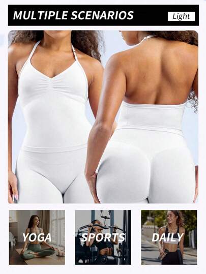 Yefecy New Impact Sports Yoga Vest Fitness Top Gym Clothes Workout Backless Scrunch Built In BH Cups Tops,Adjustable Straps view 5