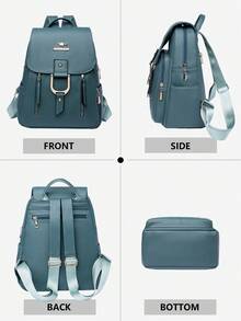 防盗PU软皮翻盖双肩包，女士钱包，多功能时尚日常包，多口袋轻便旅行包，大容量简约双肩包，便捷双肩包，适合学生、护士、教师、商务人士、旅行、商务、通勤、购物、办公、约会、徒步、训练、工作，生日礼物、节日礼物，背包 - 綠色 - 查看 8