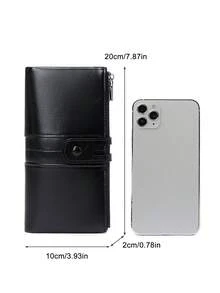 RFID Blocking Bifold Large Capacity Women's Wallet Retro Zipper Purse Soft Leather Long WalletWith Multiple Card Slots & ID Window For CreditCard/ID Card/ Money/ Cash/Cell Phone QuiltedDetail Card Holder Clutch Bag For Lady BusinessCasual - Black - View 3