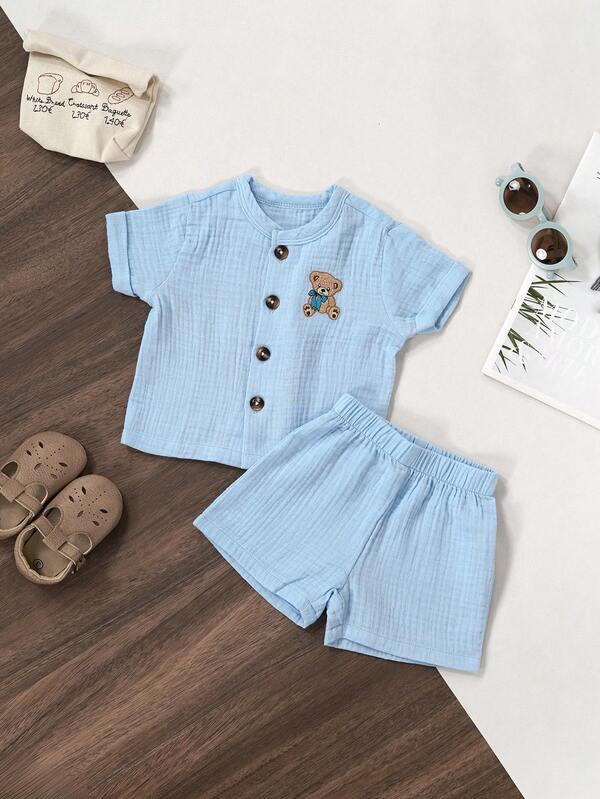 minizone Set da 2 pezzi per neonato maschio, maglietta blu semplice e pantaloncini, completo casual con maglietta a maniche corte e pantaloncini per neonati