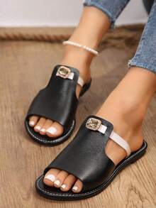 Wide Fit Women Flat Sandals, Strap Woven Slip-On Thong Sandals For Daily, Beach, Vacation, Dress, White Comfortable Lightweight Plus Size Flip Flops, Bohemian Style Gladiator Sandals For Women, Summer Wedding Holiday Essentials - Black - View 3