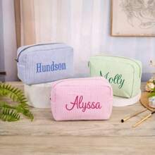 Personalized Makeup Bag With Name, Custom Makeup Bag Organizer, Monogram Make Up Bag, Bridesmaid Box, Cosmetic Care Package For Her Toiletry, Space-Saving,Letter,Striped Exquisite,Stylish,Tidy,Contracted,Casual,Girls Gift,Wedding Gifts,Bridal Gifts,Wedding,Wedding Items,Holiday Gift Ideal Gifts For Her Girlfriend,Family,Friends For Anniversaries,School Supplies,Back To School,School Gift,For Office,For School,For Classroom,For Teacher Gifts,For University,For Colleague,For Dorm Rooms,For Teacher,For Boys And Girls,For Teenagers,Junior High School Students,Middle School Students,High School Senior High School Students,College Students,University Students,Freshman,Sophomore,Underclassmen