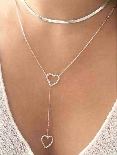 Colar Gravatinha Coração Pendurado Folheado a Prata 925 Feminino