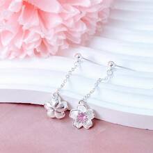 Orecchini in argento 925, orecchini pendenti con fiore in zirconia cubica alla moda, orecchini a perno delicati per uso quotidiano, regalo di compleanno