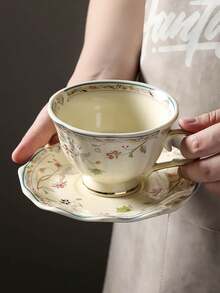 1 Set English Style Ceramic Coffee Cup & Saucer Set, Floral Coffee Cups & Saucers, High-Quality Mugs, Home Afternoon Tea/Coffee Cups, Girly Coffee Cup & Saucer Set, Breakfast Milk Cup, Water Cup, Holiday Gift Back To School - Multicolor - View 9