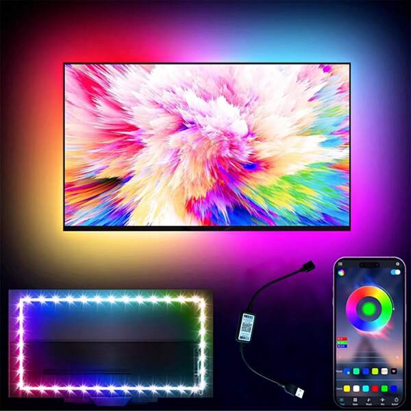 Taśma LED RGB 5050, sterowanie aplikacją Bluetooth Smart APP, zasilanie przez USB, wiele trybów, zmiana koloru synchronizacji muzyki, ustawienie timera, samoprzylepne podłoże, nadaje się do sypialni, pokoju, telewizora, wystroju komputera