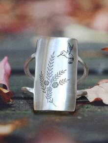 复古波西米亚风蜂鸟与花朵设计戒指，适合女士婚礼订婚场合 - 銀色 - 查看 5