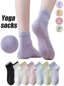 1/5/7 Pairs Women Non-Slip Yoga Socks, Shock Absorbing Sports Socks For Pilates Ankle Socks, Colorblock Floor Socks For Fitness, Spring/Summer/Autumn/Winter - Multicolor - View 2