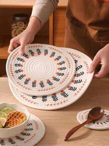 1 件可爱花卉锅垫、厚圆形手工编织隔热垫、桌垫、碗杯垫、家居厨房必备品、厨房用具和设备，可作为圣诞节实用礼物