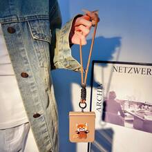 Süße koreanische einfarbige braune Waschbär tragbare Seil Handyhülle kompatibel mit Samsung Galaxy Z Flip 5 6 Z Flip6 ZFlip 5 Zflip7 Zflip6 Zflip5 stoßfeste Rückseite, Handyhülle kompatibel mit wasserdicht kratzfest und sturzfest - Braun - Übersicht 4