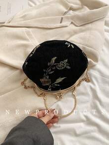 low tea 夏季女士斜挎包，新款夹开口汉服包，中式随意纹手提包，新款中式单肩斜挎包 - 黑色 - 查看 5