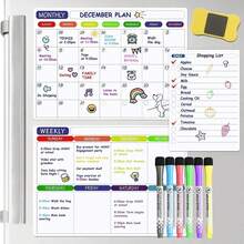 Calendario Magnético para Refrigerador, Pizarron Organizacion 2 Planificador Mensual Semanal con 1 Pizarrón Blanco, Pizarra Magnetica Flexible de Nevera con 6 Plumones y Borrador para notas diario menu semanal magnetico