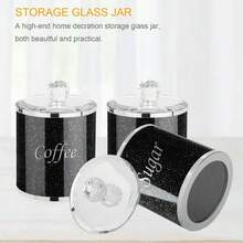 3pcs Sugar Canisters Jars Diamond Crushed Crystal Filled Easy Clean With Lid Containers For Jam Tea Coffee Beans Cookie Snack Flour Sugar - Grey - View 3