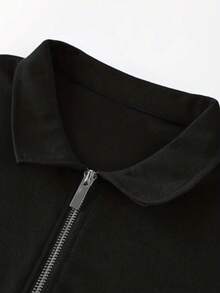 GRDR 男士夏季半拉链 Polo 领短袖 T 恤，适合户外休闲穿着 - 黑色 - 查看 3