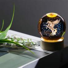 3D Laser Engraved Unicorn Statue Crystal Ball Night Light - Automatic Color Changing Wooden Base, Glass Ball Lamp Home Decoration, Unique Gift For Christmas, Valentine's Day, Easter, Thanksgiving, And Family Gatherings