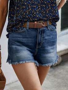 西部牛仔女装夏季休闲修身直筒牛仔短裤女式度假海滩乡村音乐会 - 深色水洗藍 - 查看 4