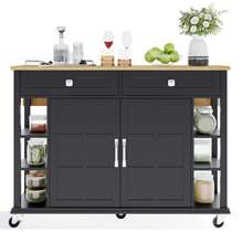 MERAX Kitchen Island With Folding Worktop, Multifunctional 120*65 Cm Expandable, 2 Drawers, Spacious Storage, On Wheels – Stylish Serving Cart For Kitchen, Dining Room & Living Room, Black