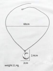 1pc Gold Stainless Steel Moon Pendant Necklace, Large Crescent Shape Hammered Design - Silver - View 4