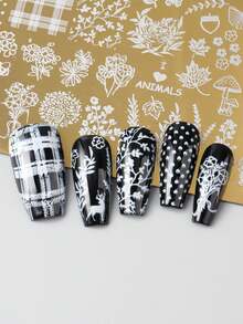 1 件蝴蝶结丝带樱桃指甲印花板蝴蝶结花叶烟花城堡珠宝皇冠指甲饰指甲模板美甲模具工具