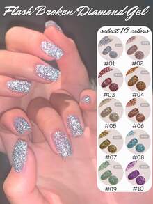 10ml春夏美甲蓝红白碎钻美甲高光5D闪粉凝胶指甲油超闪碎钻超亮美甲光疗凝胶美甲用品 - 彩色 - 查看 3