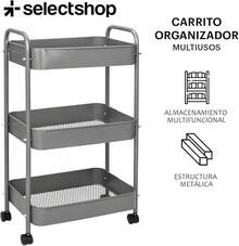 Carrito Organizador Multiusos De Tres Repisas con Ruedas Giratorias con Sistema De Bloqueo Recistente para Cocina Baño Carrito De Servicio - Gris - Ver 3