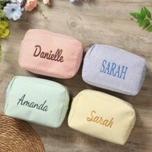 Personalized Makeup Bag With Name, Custom Makeup Bag Organizer, Monogram Make Up Bag, Bridesmaid Box, Cosmetic Care Package For Her Toiletry, Space-Saving,Letter,Striped Exquisite,Stylish,Tidy,Contracted,Casual,Girls Gift,Wedding Gifts,Bridal Gifts,Wedding,Wedding Items,Holiday Gift Ideal Gifts For Her Girlfriend,Family,Friends For Anniversaries,School Supplies,Back To School,School Gift,For Office,For School,For Classroom,For Teacher Gifts,For University,For Colleague,For Dorm Rooms,For Teacher,For Boys And Girls,For Teenagers,Junior High School Students,Middle School Students,High School Senior High School Students,College Students,University Students,Freshman,Sophomore,Underclassmen