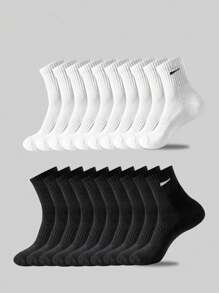 10 paires/20 paires de chaussettes décontractées pour hommes, chaussettes mi-mollet, chaussettes blanches, chaussettes d'hiver, chaussettes noires, désodorisantes, de sport, respirantes, absorbant la transpiration/Deux styles au choix (fines/épaisses)