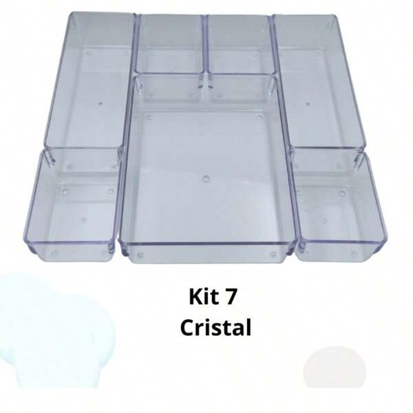 Kit 7 Organizadores Multiuso para Gavetas Armários Geladeiras Cristal
