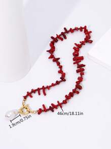 1pc Boho Tropical Island Irregular Red Coral Beaded Sailor Buckle Necklace For Charm Women's Vacation Beach Jewelry Accessories