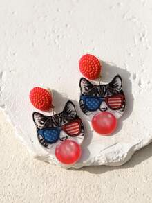 Pink Snail 有趣可爱的泡泡吹眼镜戴猫设计亚克力树脂吊坠耳环，适合女士和女孩、节日、情人节、圣诞节、新年、生日礼物、时尚珠宝