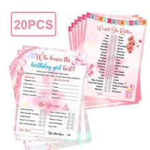 20 Pcs Of Pink Birthday Party Game Cards - Pink Bow Theme Sleepover Party Supplies - Creative Ideas For Birthday Night Games - Multicolor - View 13