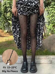 【DazzleLegs】1条装 80克 女士透明连裤袜，高弹力，图案包括爱心、波点、豹纹、蝴蝶结、嘴唇印花，时尚百搭，适合15-25℃秋冬季节穿着，也适合万圣节、电子女孩等场合，舒适保暖。 - 黑色 - 查看 10